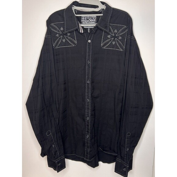 Affliction black premium button Down Mens LS Shirt Embroidered  Black Size XXL - Picture 1 of 10